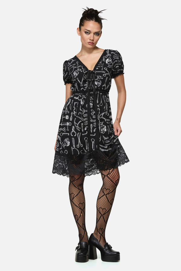 Black Friday - Barbaric Print Goth Dress - black-white
