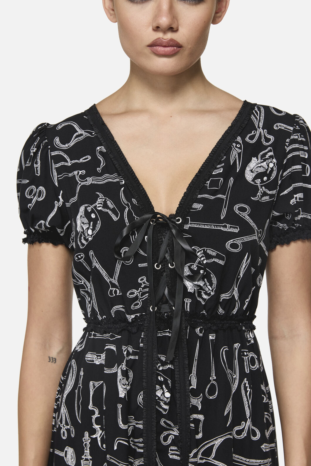 Black Friday - Barbaric Print Goth Dress - black-white