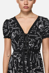 Black Friday - Barbaric Print Goth Dress - black-white