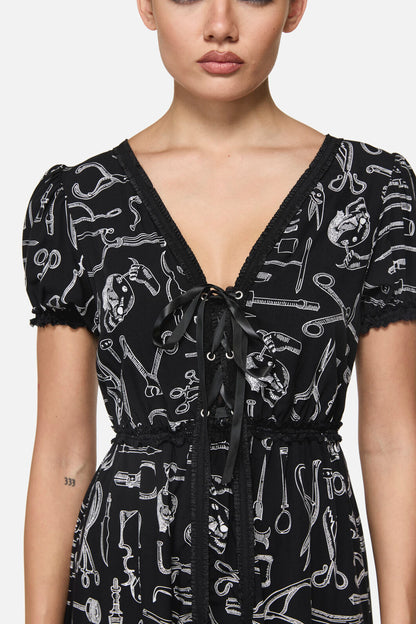 Black Friday - Barbaric Print Goth Dress - black-white