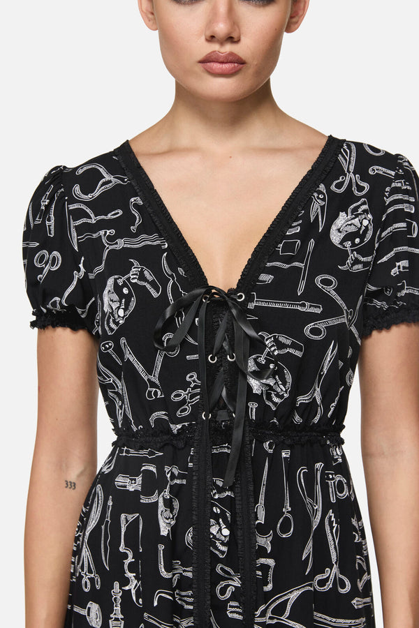 Black Friday - Barbaric Print Goth Dress - black-white