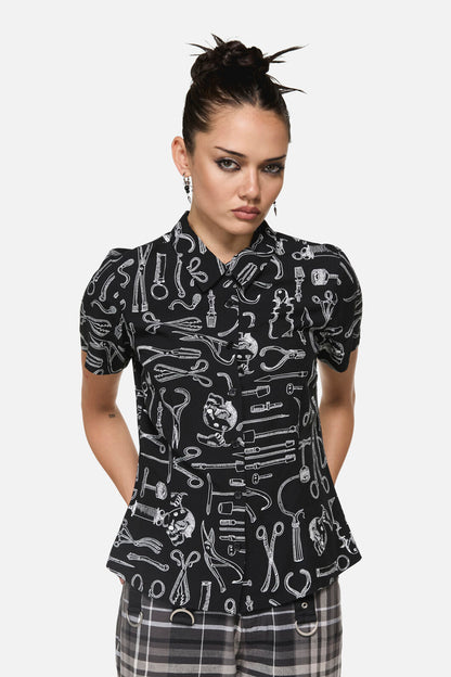 Black Friday - Barbaric Goth Print Blouse - black-white