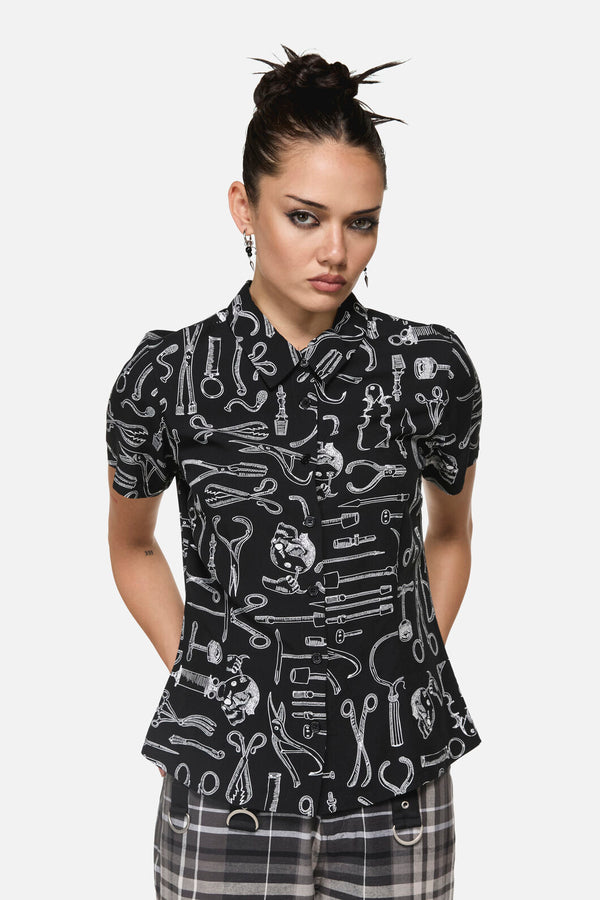 Black Friday - Barbaric Goth Print Blouse - black-white