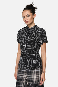 Black Friday - Barbaric Goth Print Blouse - black-white