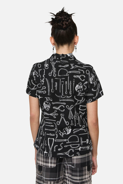 Black Friday - Barbaric Goth Print Blouse - black-white