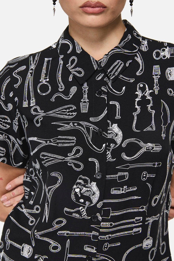 Black Friday - Barbaric Goth Print Blouse - black-white