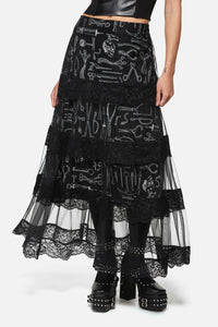 Black Friday - Barbaric Goth Lace Midi Skirt - black