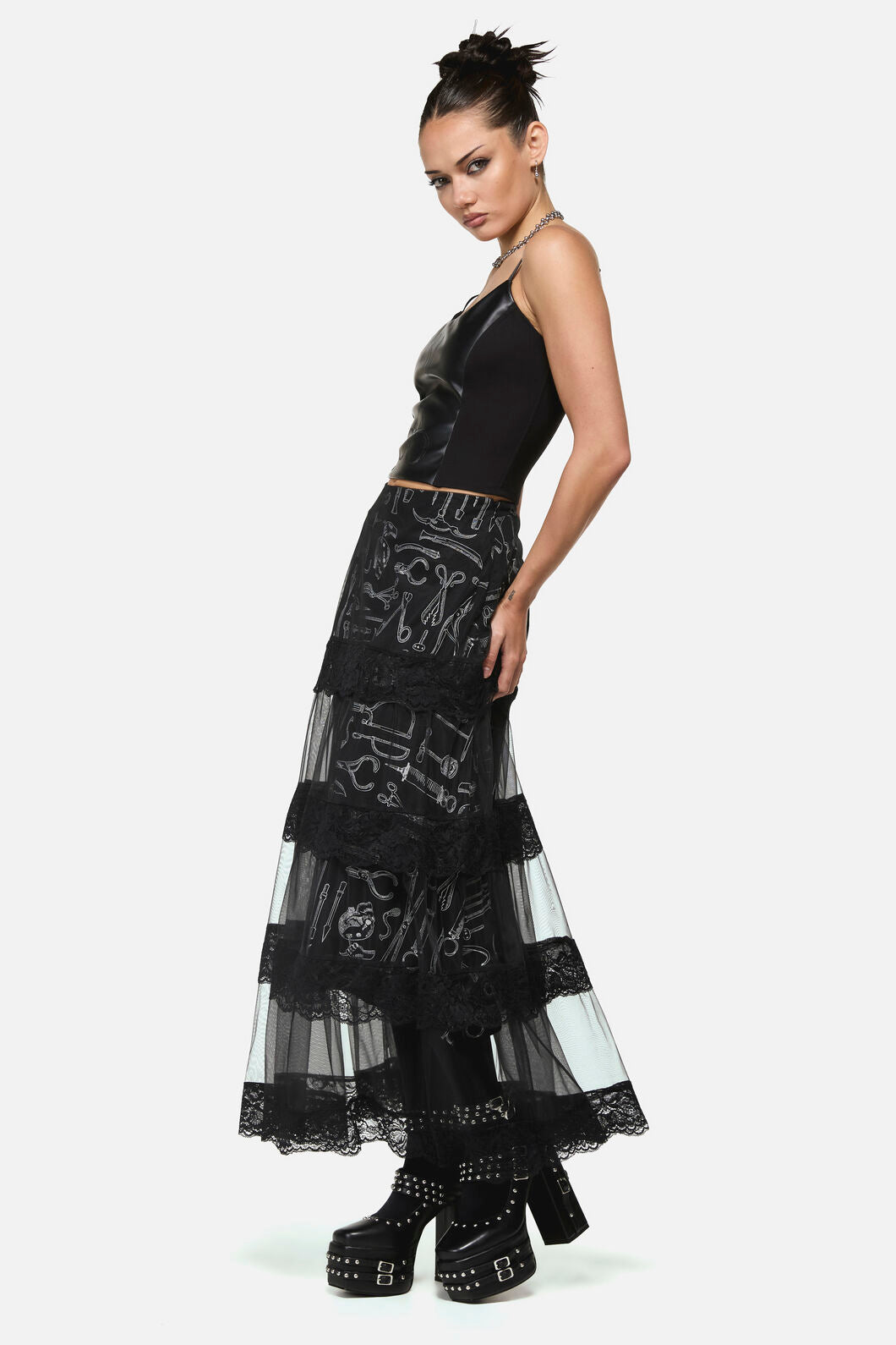 Black Friday - Barbaric Goth Lace Midi Skirt - black