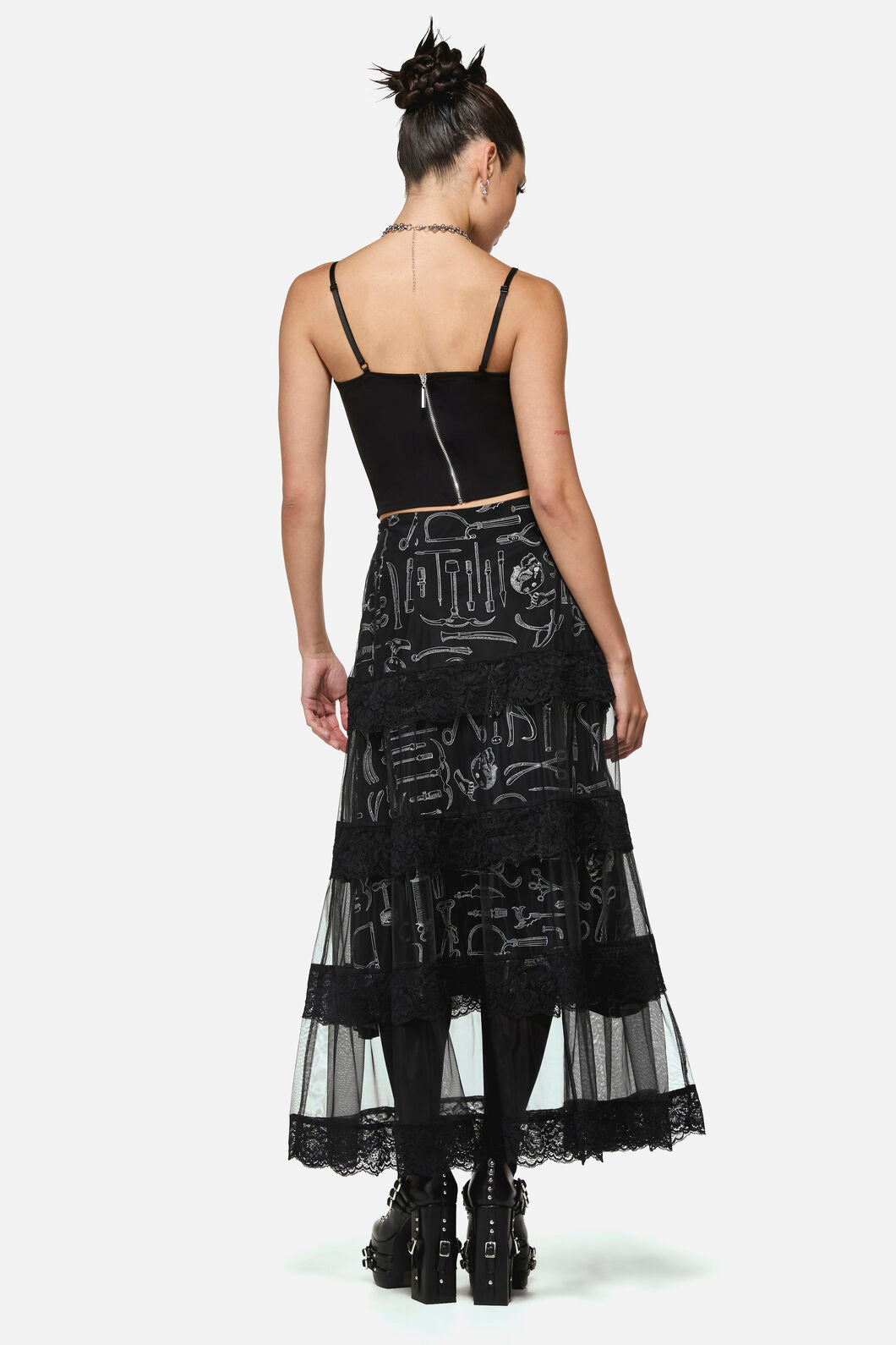 Black Friday - Barbaric Goth Lace Midi Skirt - black