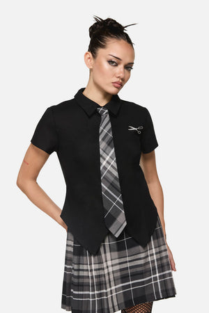 Black Friday - Snips Tie Trim Goth Blouse - black