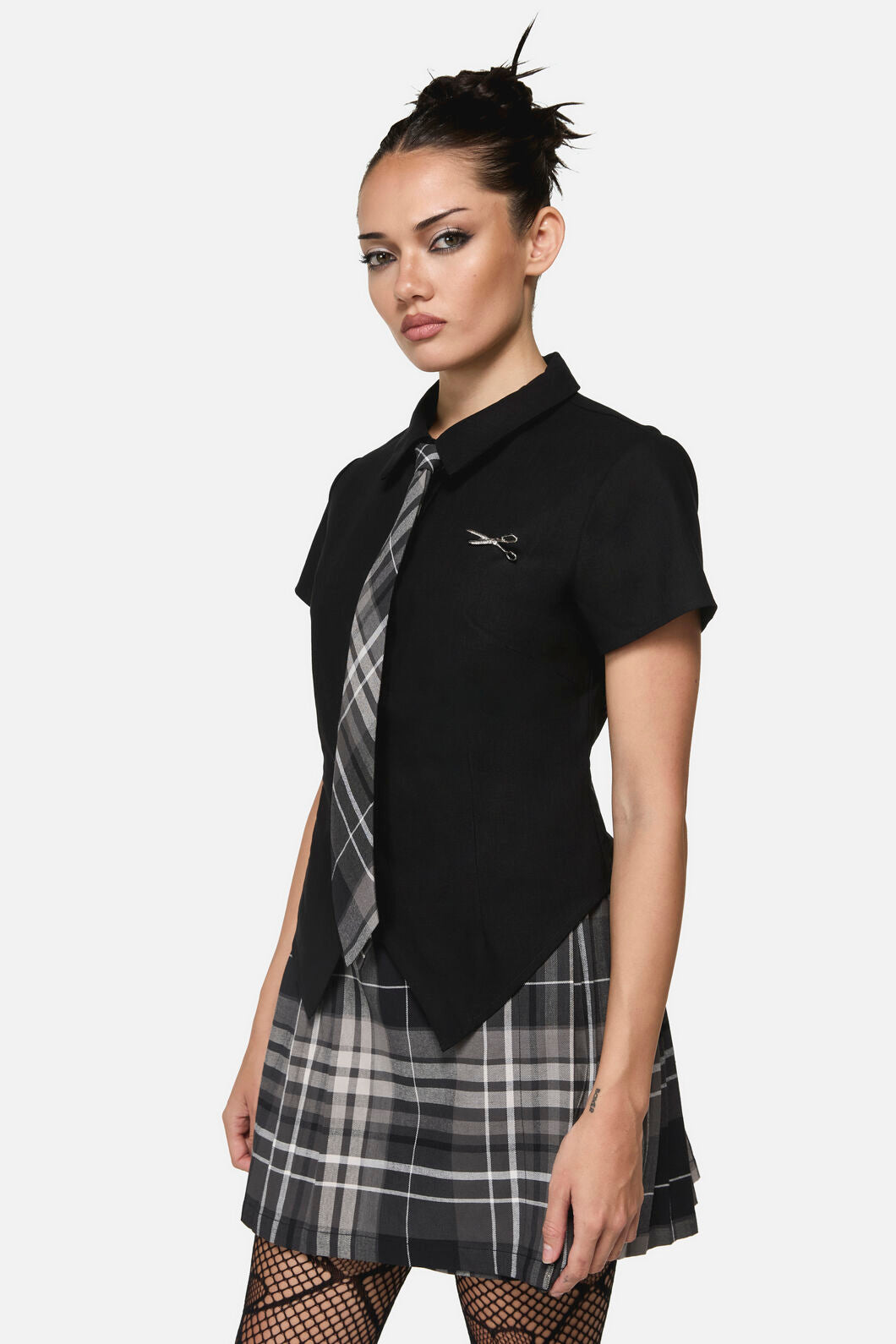 Black Friday - Snips Tie Trim Goth Blouse - black