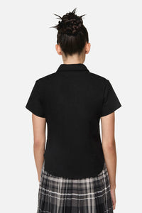 Black Friday - Snips Tie Trim Goth Blouse - black