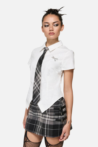 Black Friday - Snips Tie Trim Goth Blouse - white