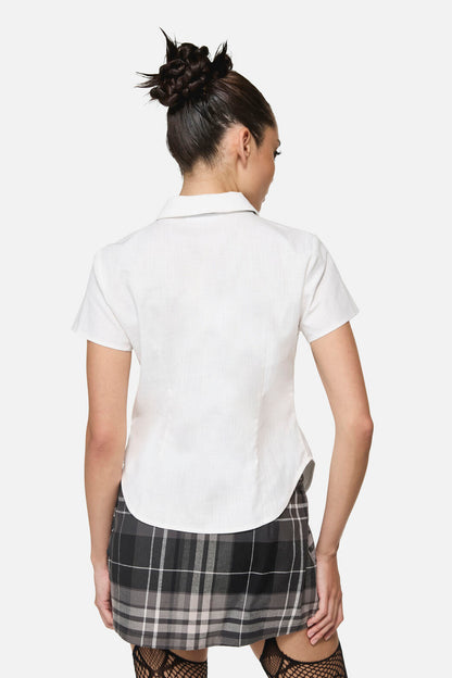 Black Friday - Snips Tie Trim Goth Blouse - white