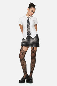 Black Friday - Snips Tie Trim Goth Blouse - white