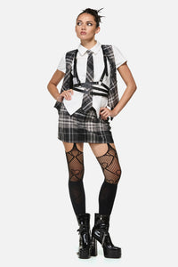 Black Friday - Snips Tie Trim Goth Blouse - white