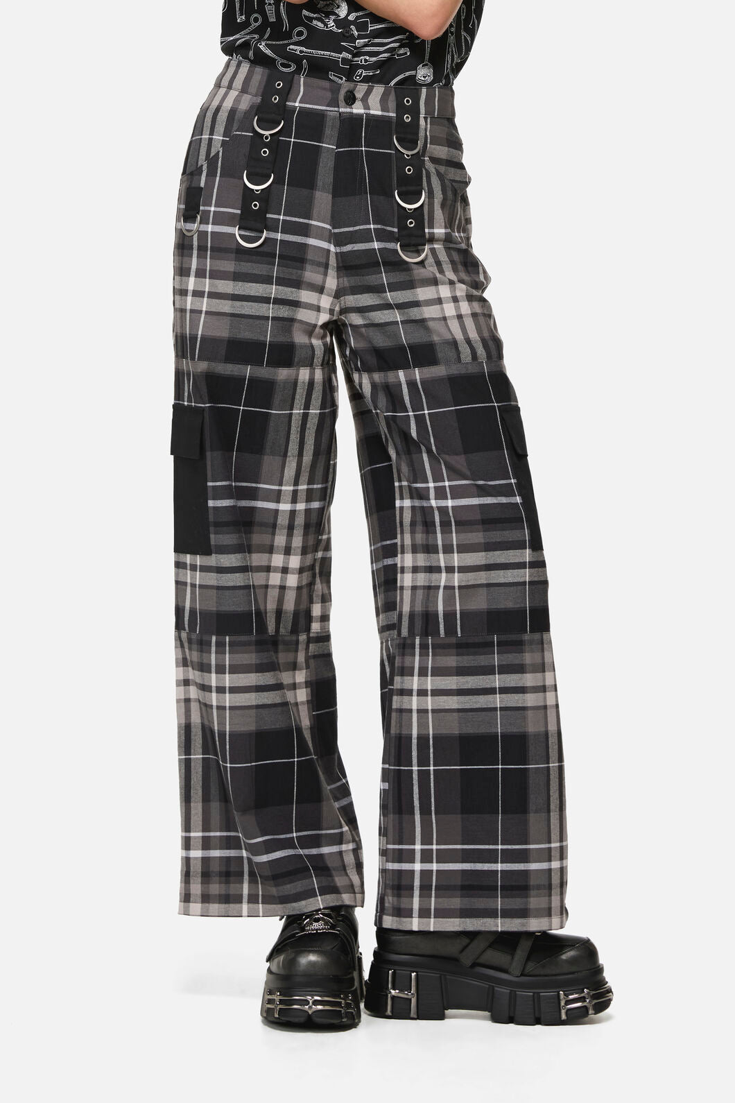 Black Friday - Lovett Goth Tartan Cargo Pant - grey