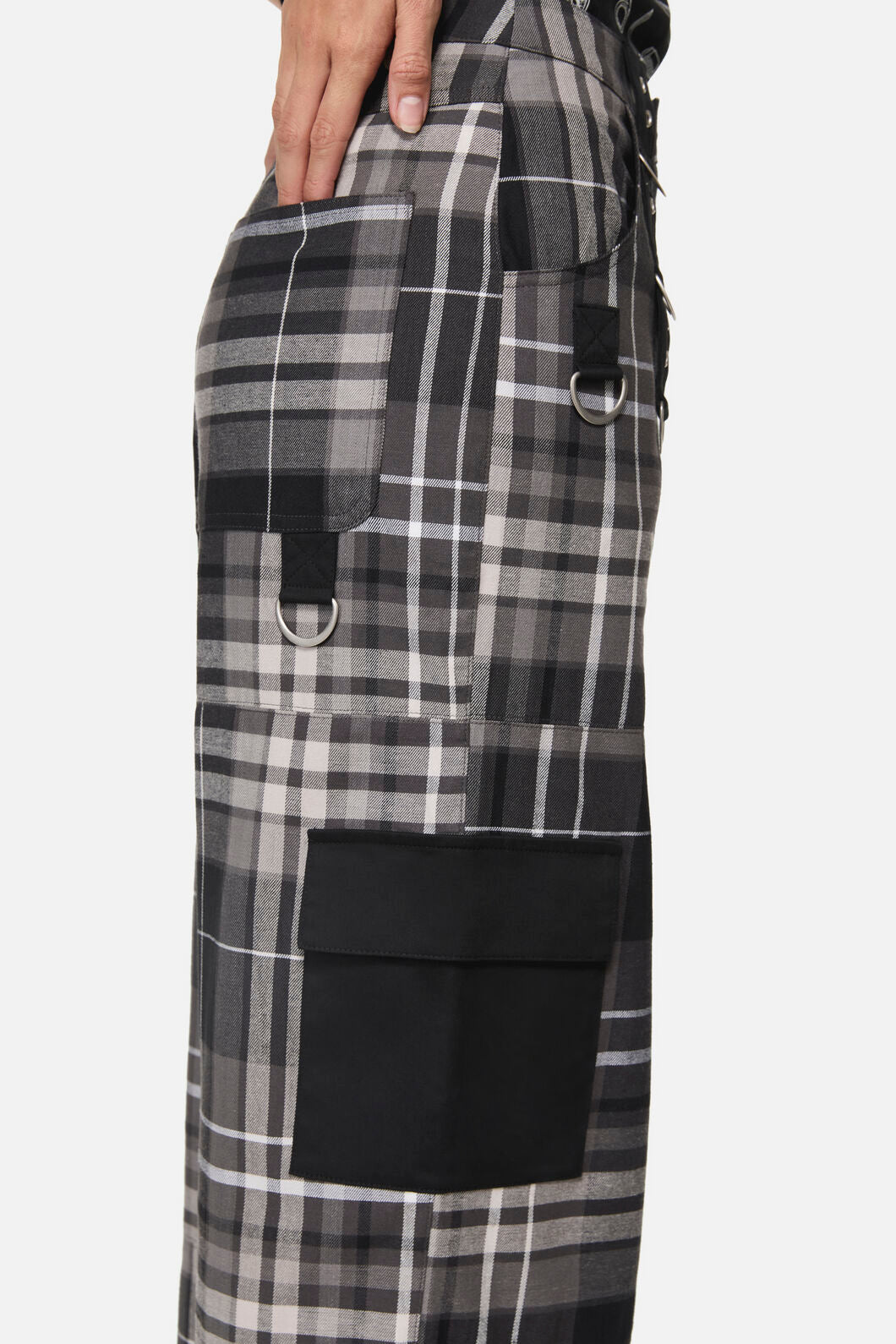 Black Friday - Lovett Goth Tartan Cargo Pant - grey