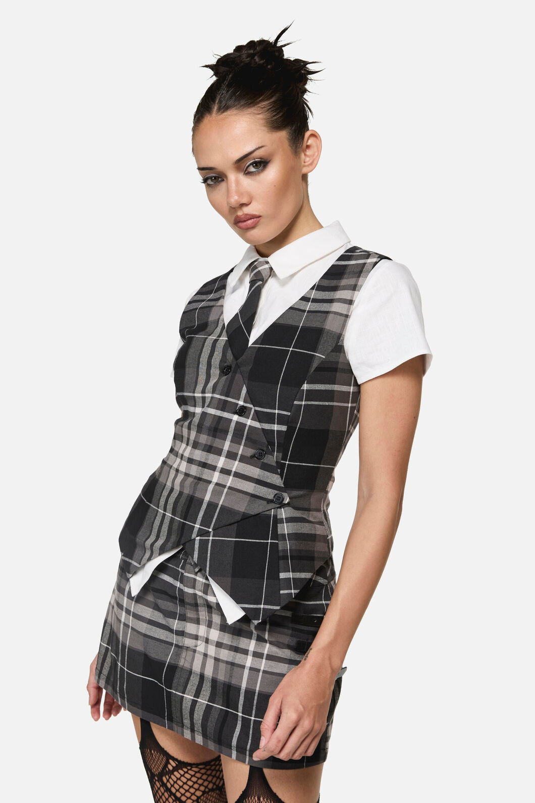 Black Friday - Lovett Tartan Goth Vest - grey