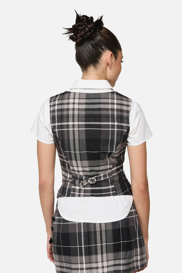 Black Friday - Lovett Tartan Goth Vest - grey
