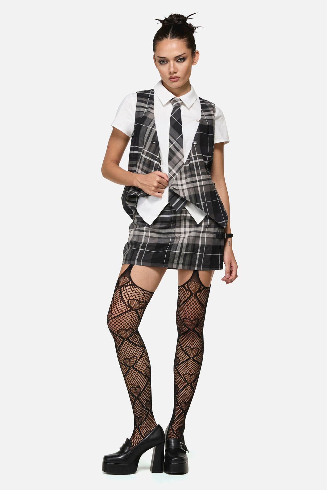 Black Friday - Lovett Tartan Goth Vest - grey