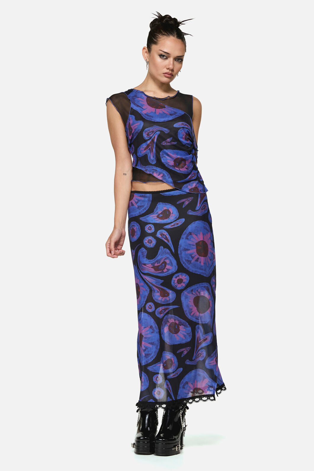 Black Friday - Unseen Geo Mesh Skirt - blue-black