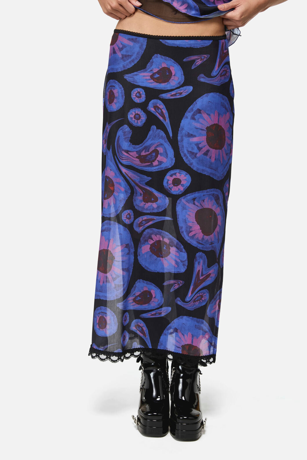 Black Friday - Unseen Geo Mesh Skirt - blue-black