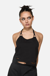 Black Friday - Curse Distressed Halter Tank - black