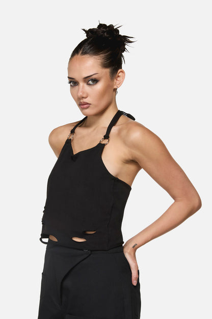 Black Friday - Curse Distressed Halter Tank - black