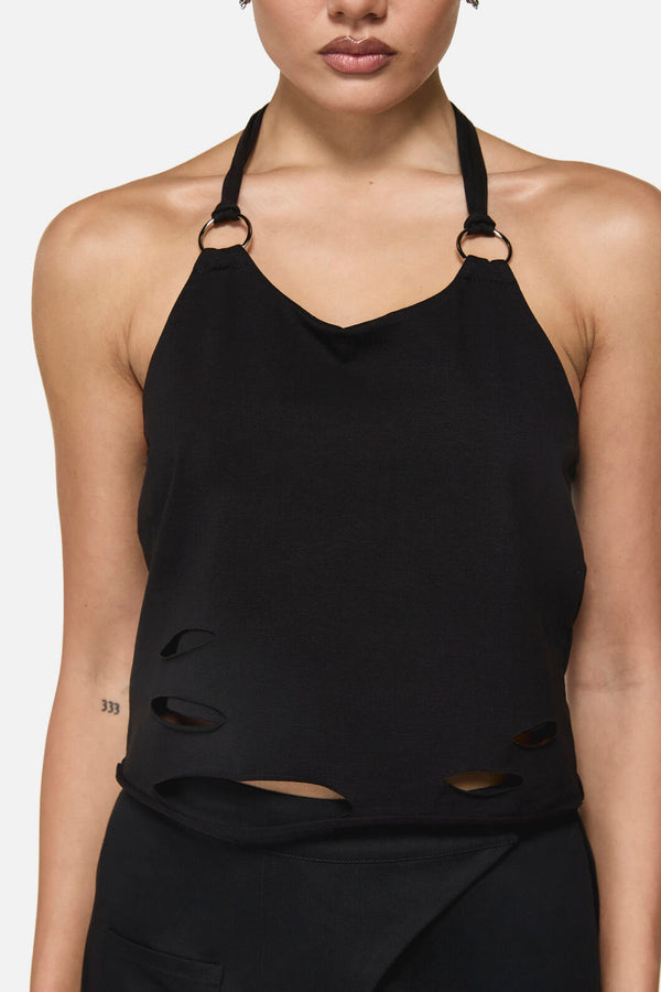Black Friday - Curse Distressed Halter Tank - black