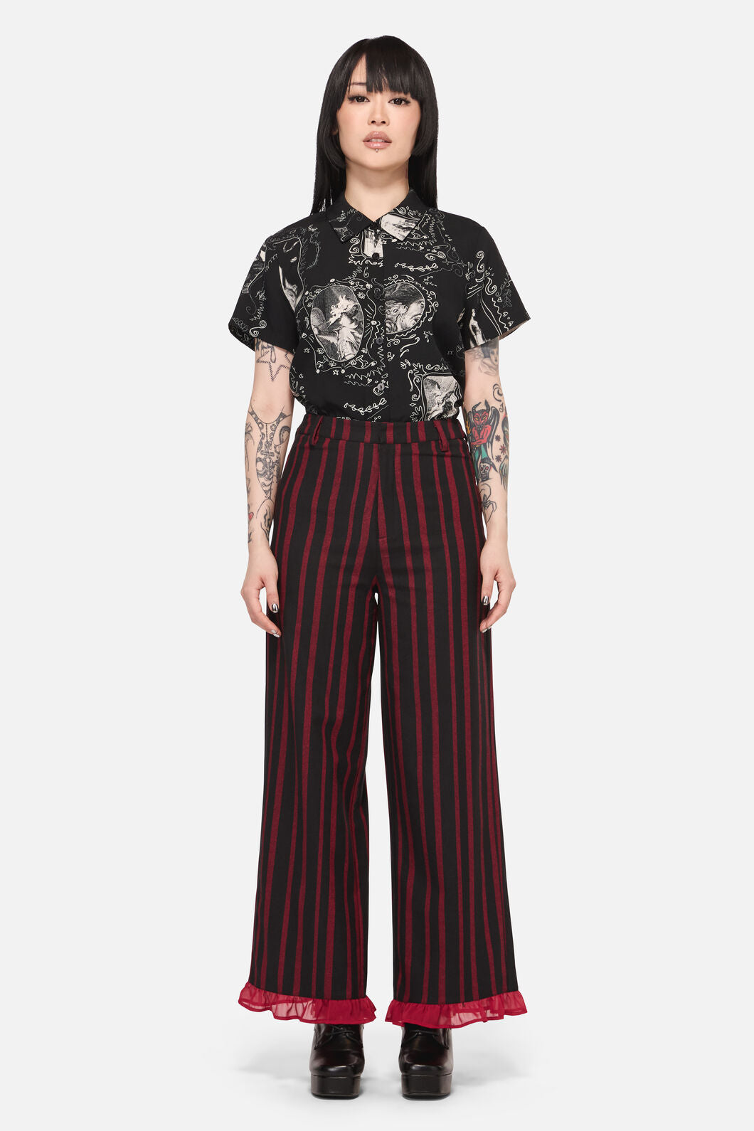 Black Friday - Ritualistic Goth Ruffle Pant - red-black