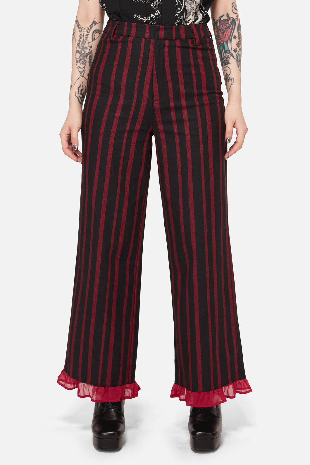 Black Friday - Ritualistic Goth Ruffle Pant - red-black