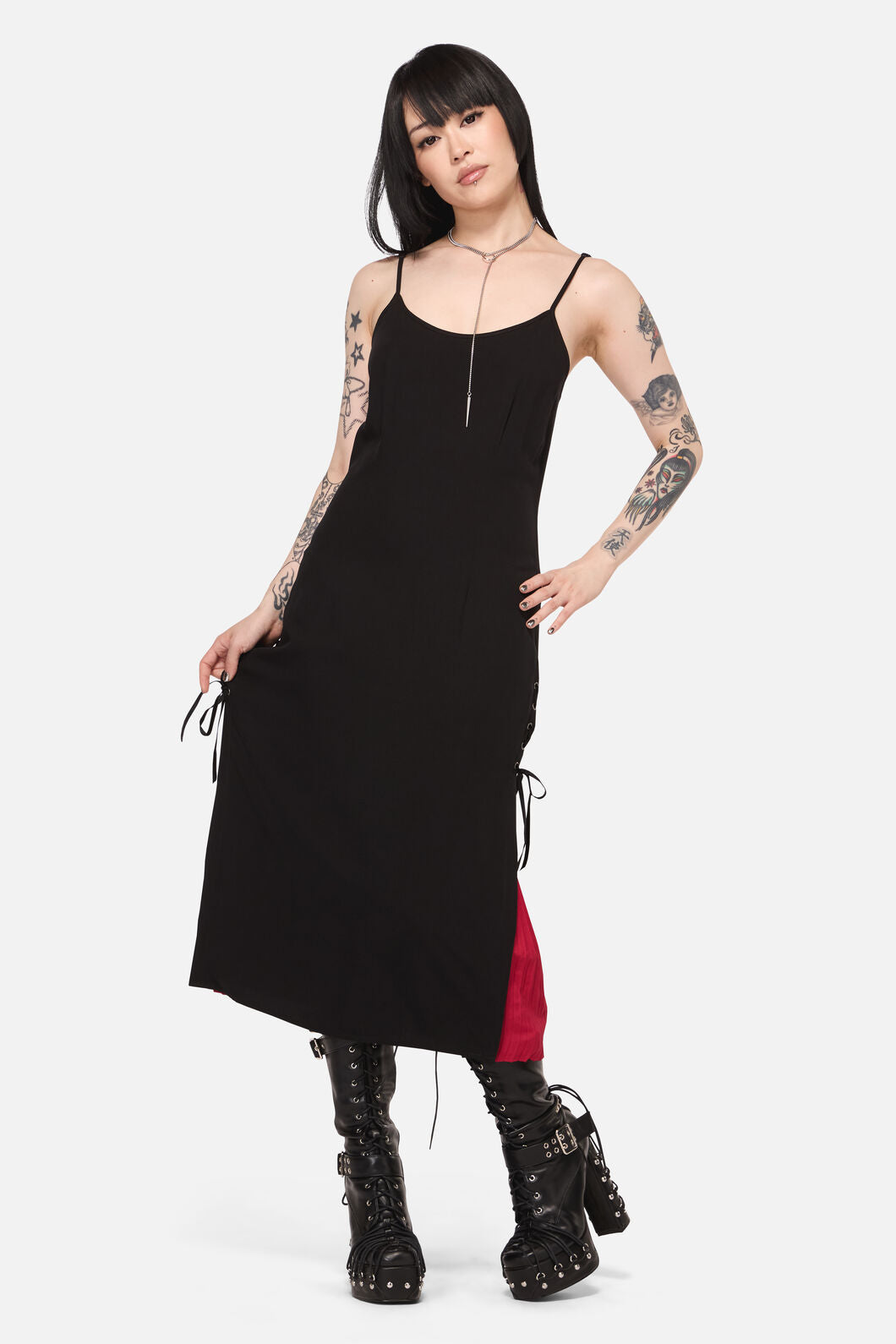 Black Friday - Framed Goth Midi Dress - red-black