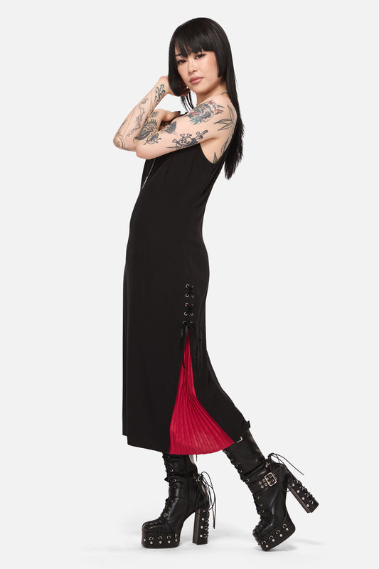 Black Friday - Framed Goth Midi Dress - red-black