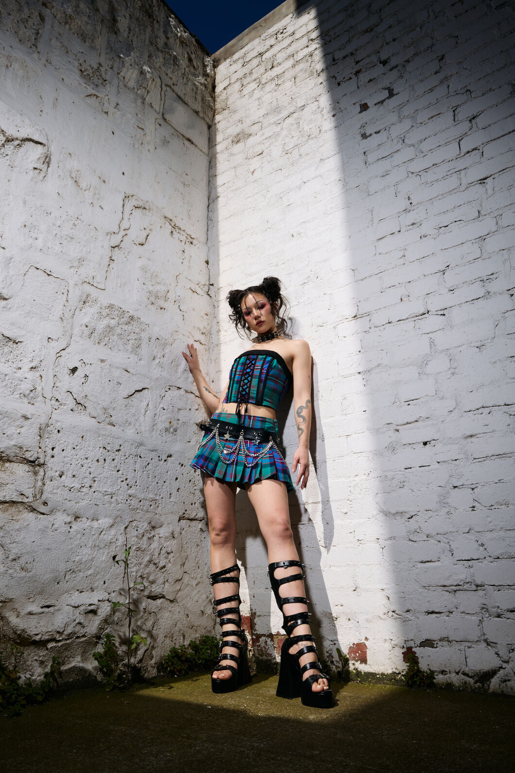 Black Friday - Diablo Goth Tartan Corset - multi