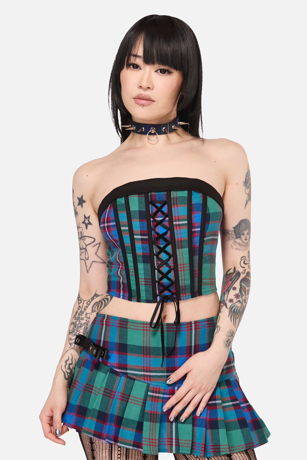 Black Friday - Diablo Goth Tartan Corset - multi