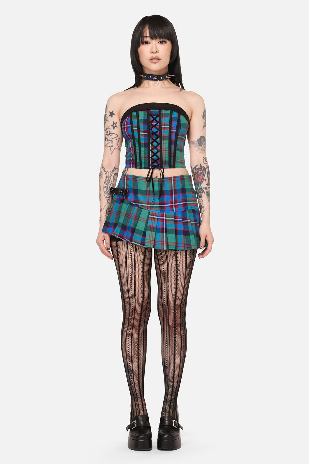 Black Friday - Diablo Goth Tartan Corset - multi