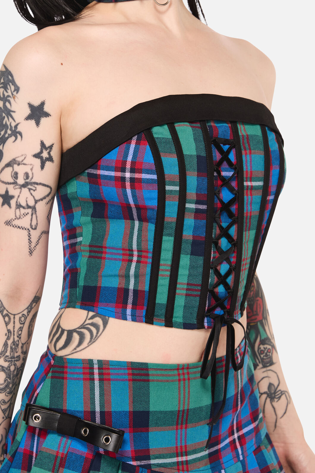 Black Friday - Diablo Goth Tartan Corset - multi
