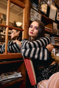 Black Friday - Envy Stripe Cutout Sleeves - black-grey