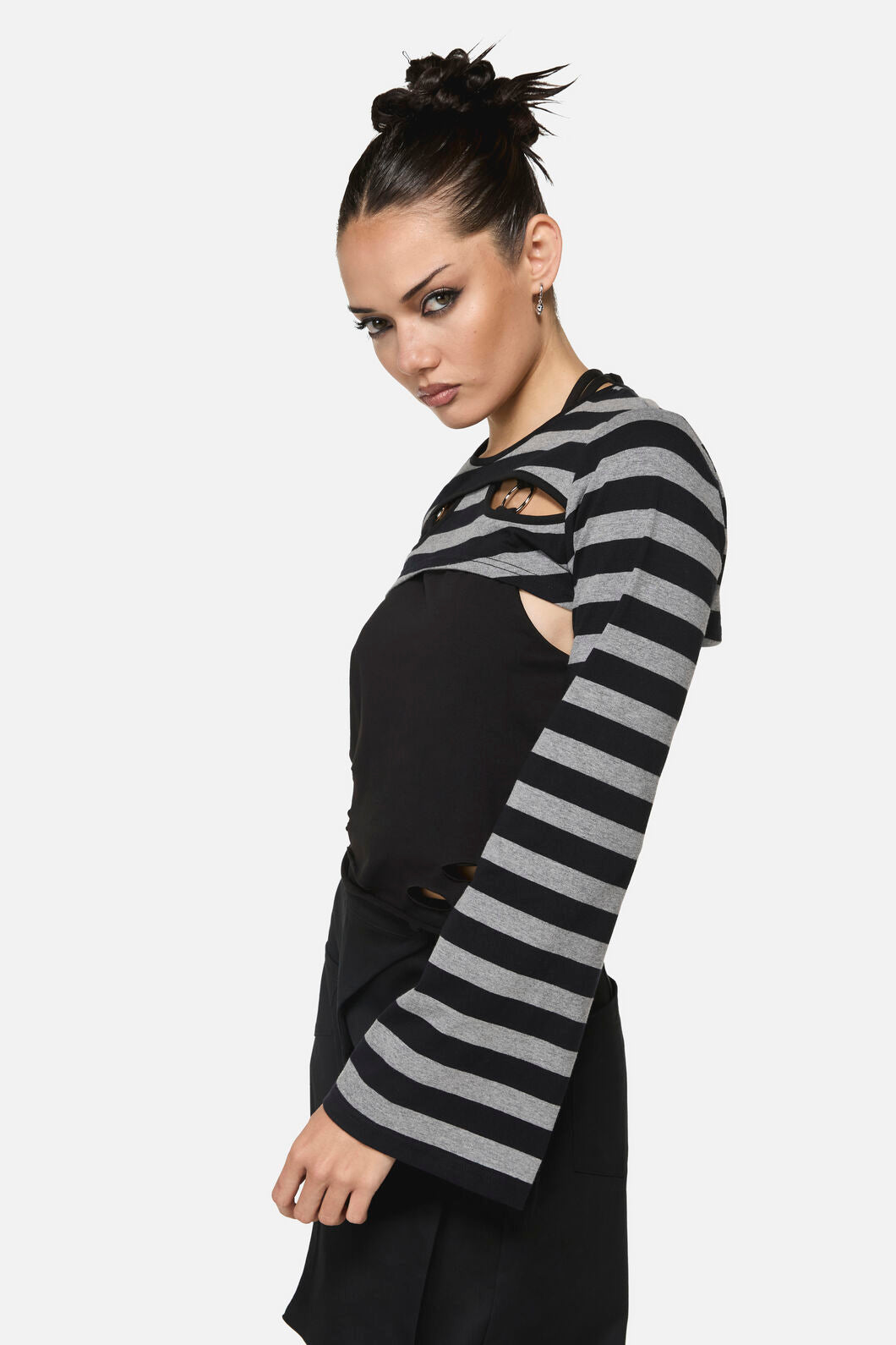Black Friday - Envy Stripe Cutout Sleeves - black-grey