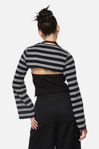 Black Friday - Envy Stripe Cutout Sleeves - black-grey
