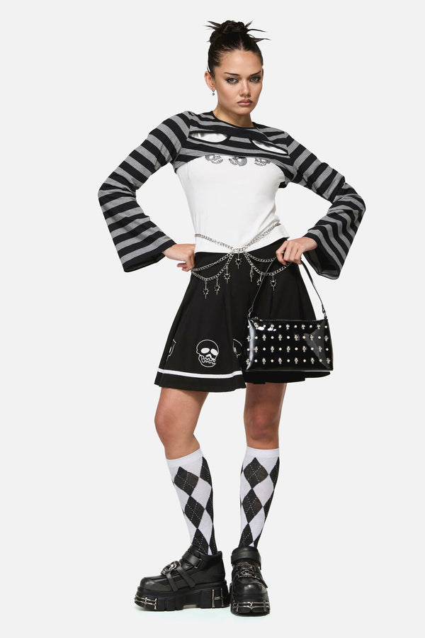 Black Friday - Envy Stripe Cutout Sleeves - black-grey