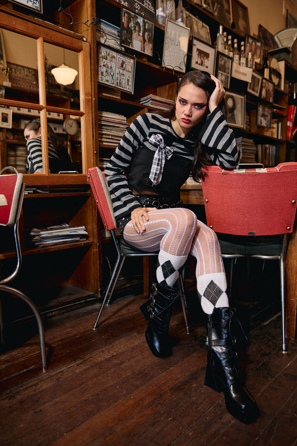 Black Friday - Envy Stripe Cutout Sleeves - black-grey