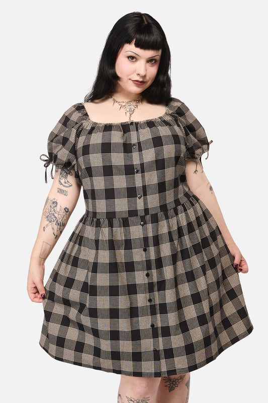 Black Friday - Curve Crypt CheckBabydollDress - black-beige