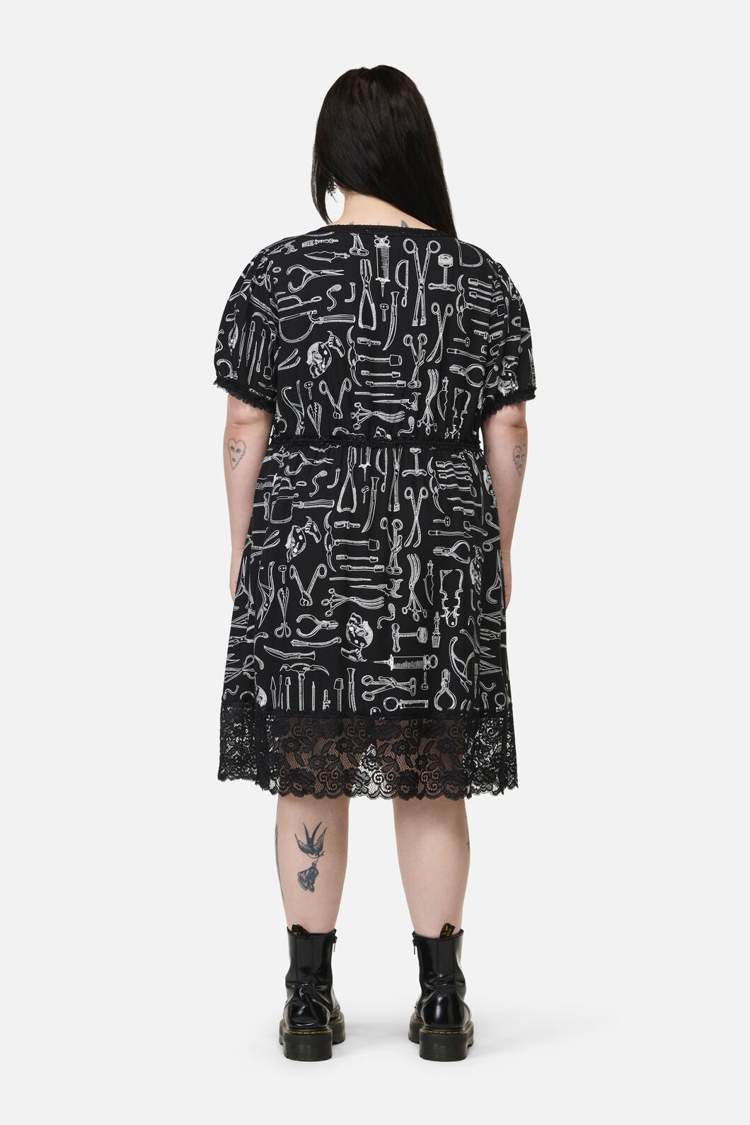 Black Friday - Curve Barbaric Print Goth Dress - black-white