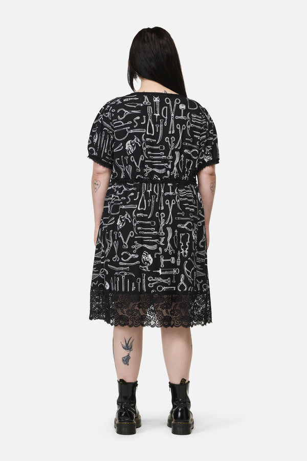 Black Friday - Curve Barbaric Print Goth Dress - black-white