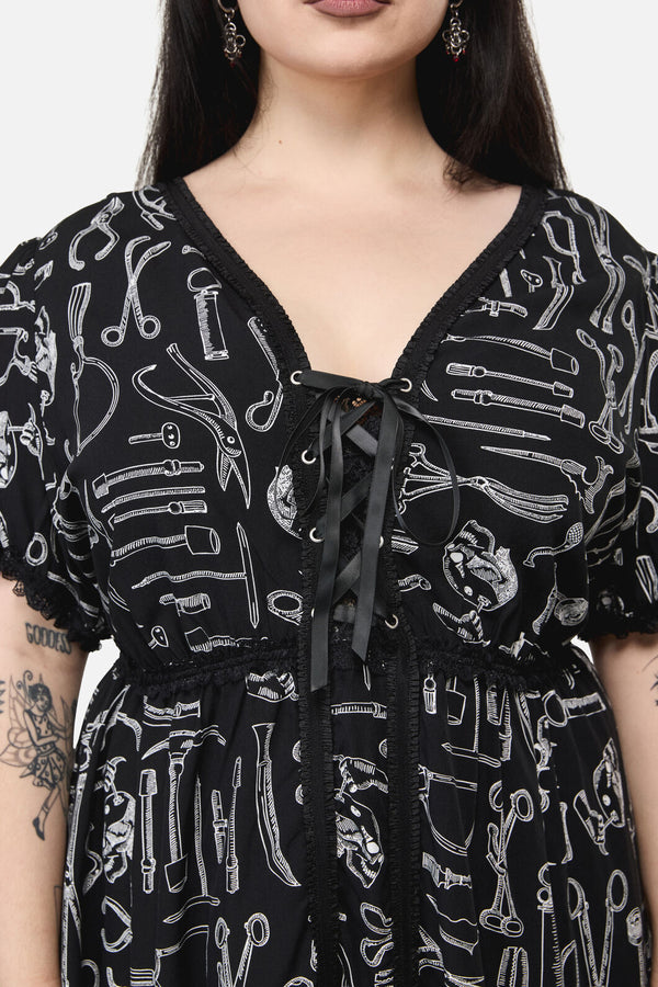 Black Friday - Curve Barbaric Print Goth Dress - black-white
