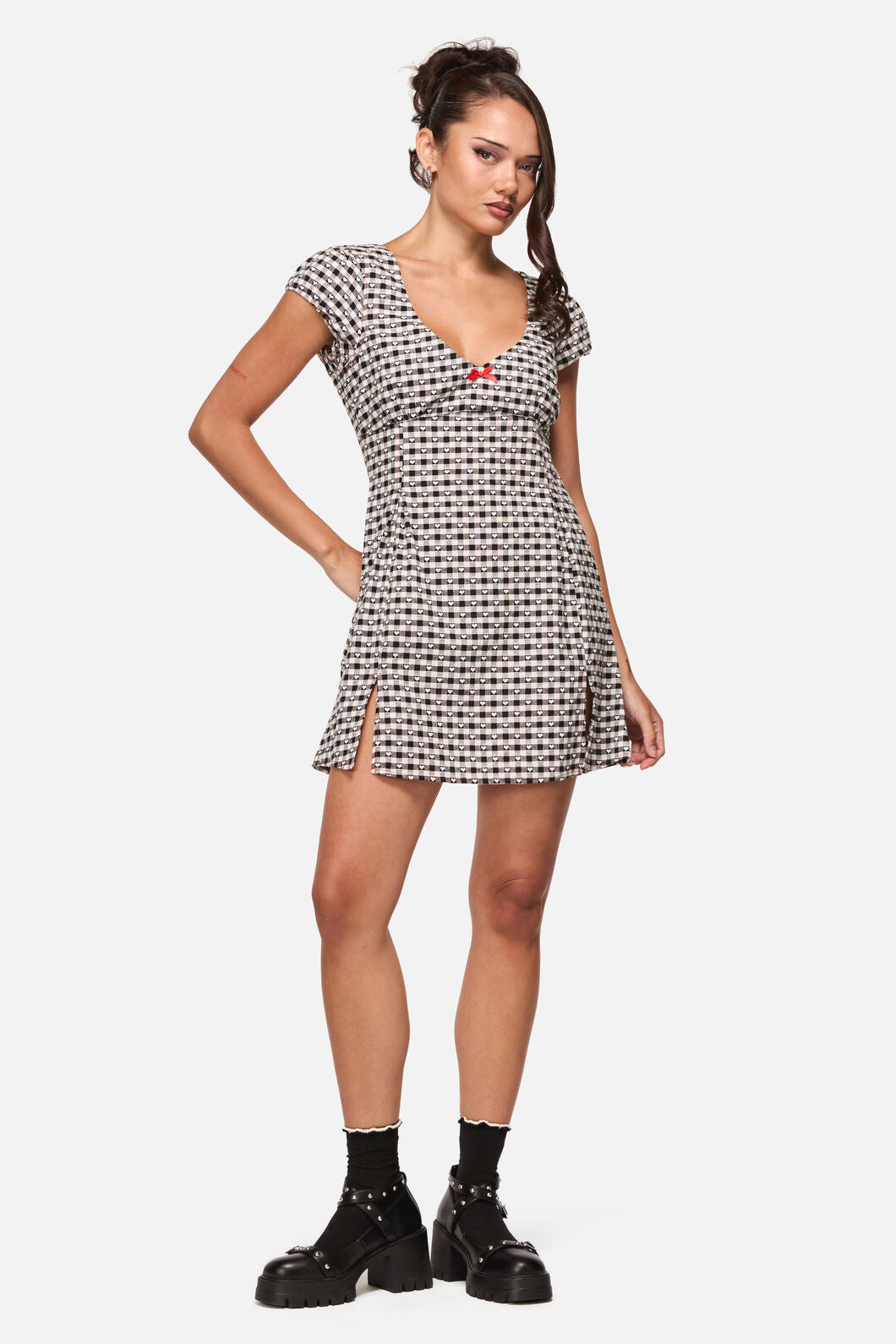 Black Friday - Glass Heart Babydoll Mini Dress - cream-black