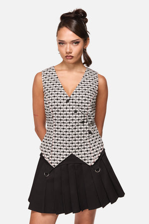 Black Friday - Glass Heart Asymmetrical Vest - cream-black