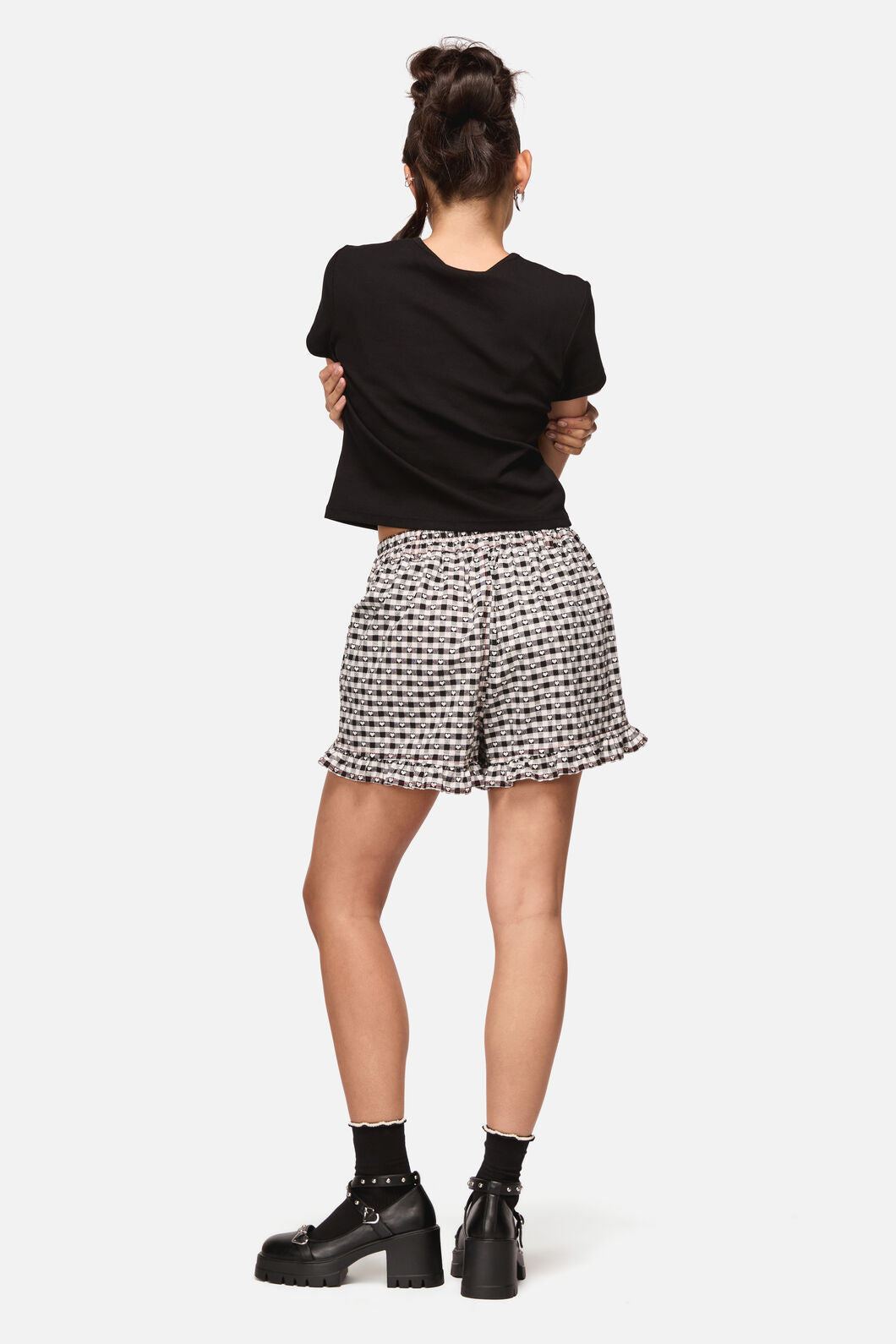 Black Friday - Glass Heart Gingham Mini Short - cream-black
